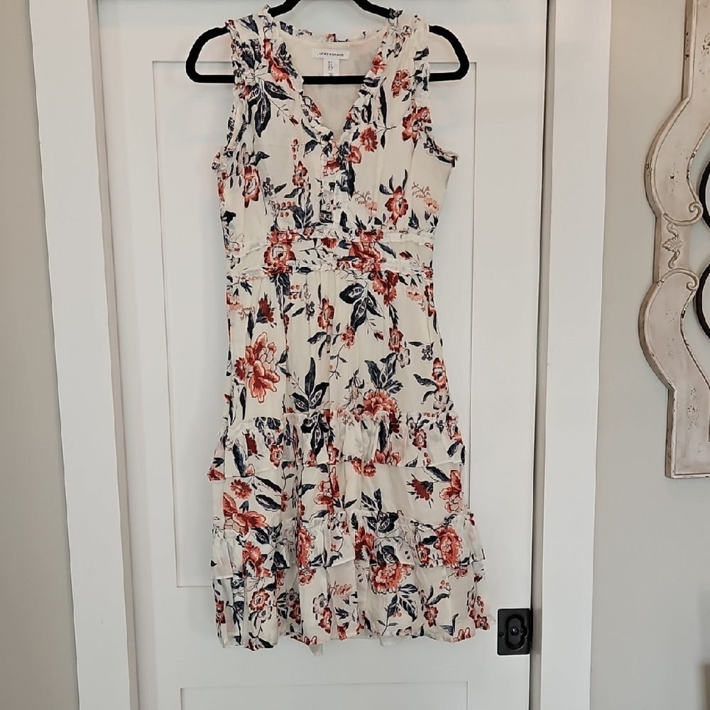 Lucky Brand Floral Midi Dress - Cream and Red